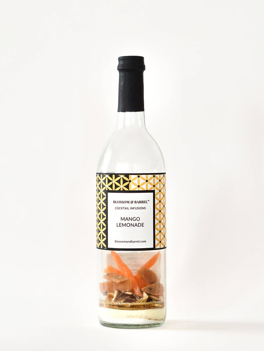 Bottle of Mango Lemonade with decorative label on a white background